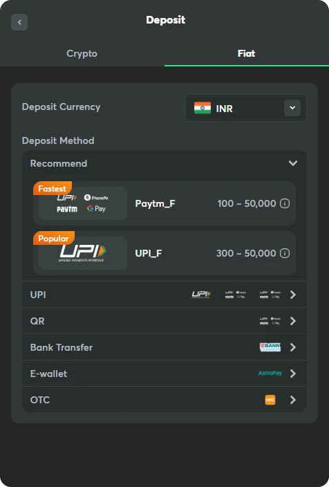 bc game fund account in fiat screen