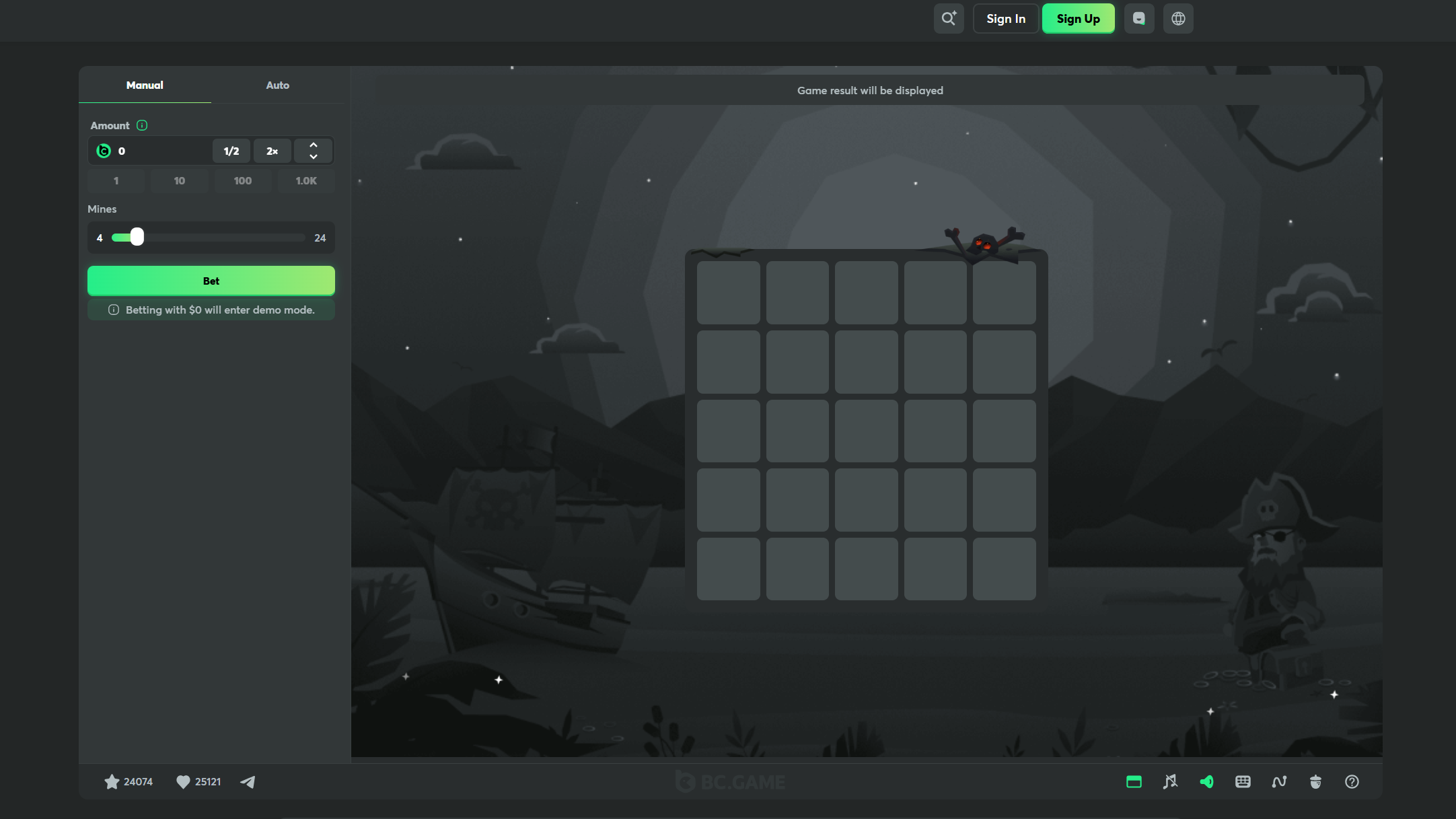 bc originals mines game demo screen