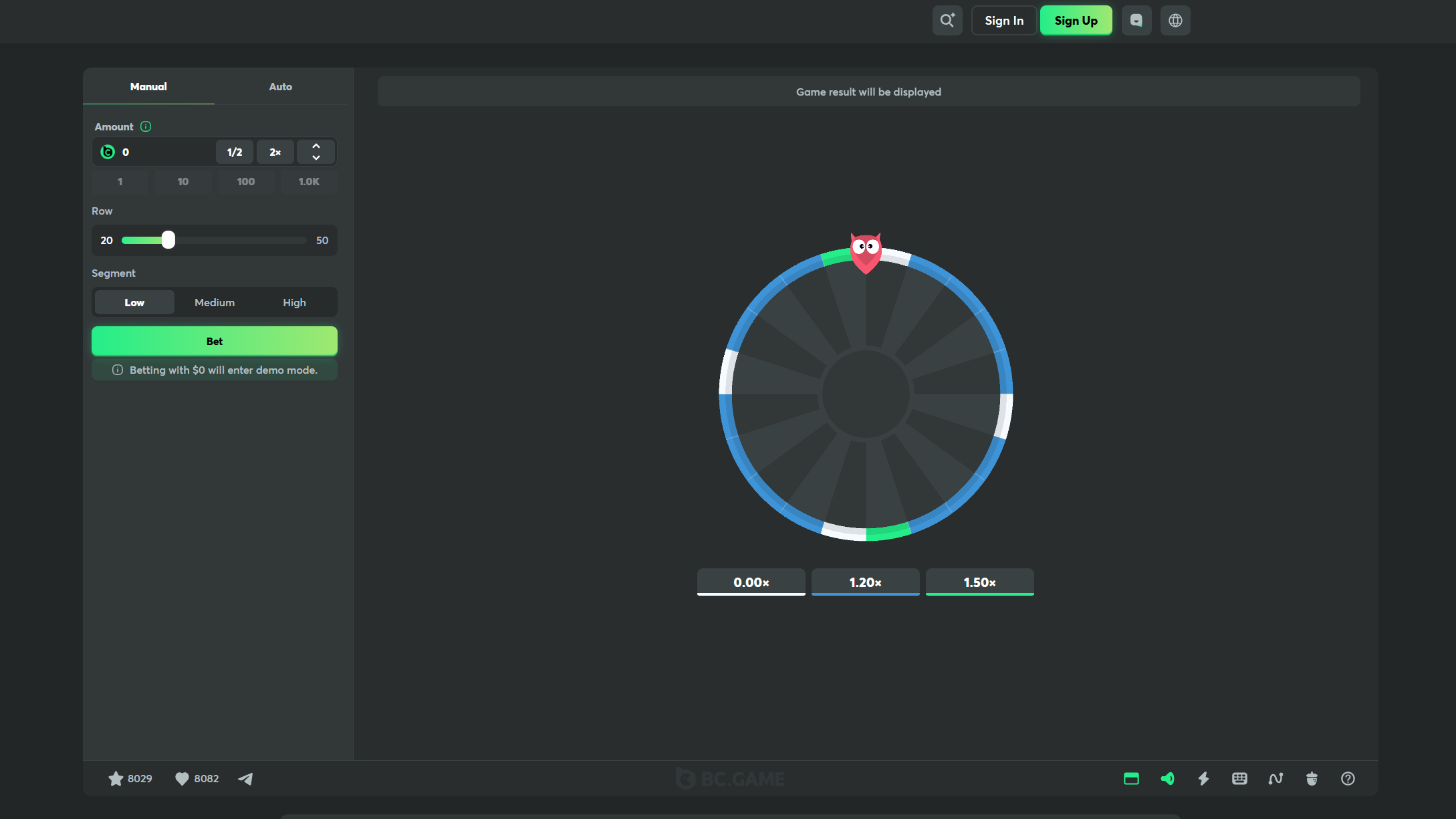 bc originals wheel game demo screen